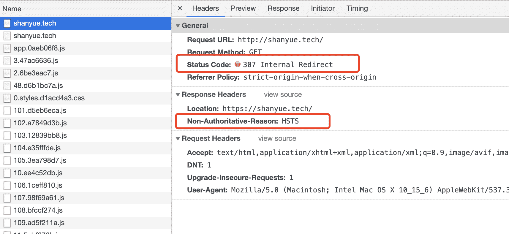 山月个人博客网站的 HSTS